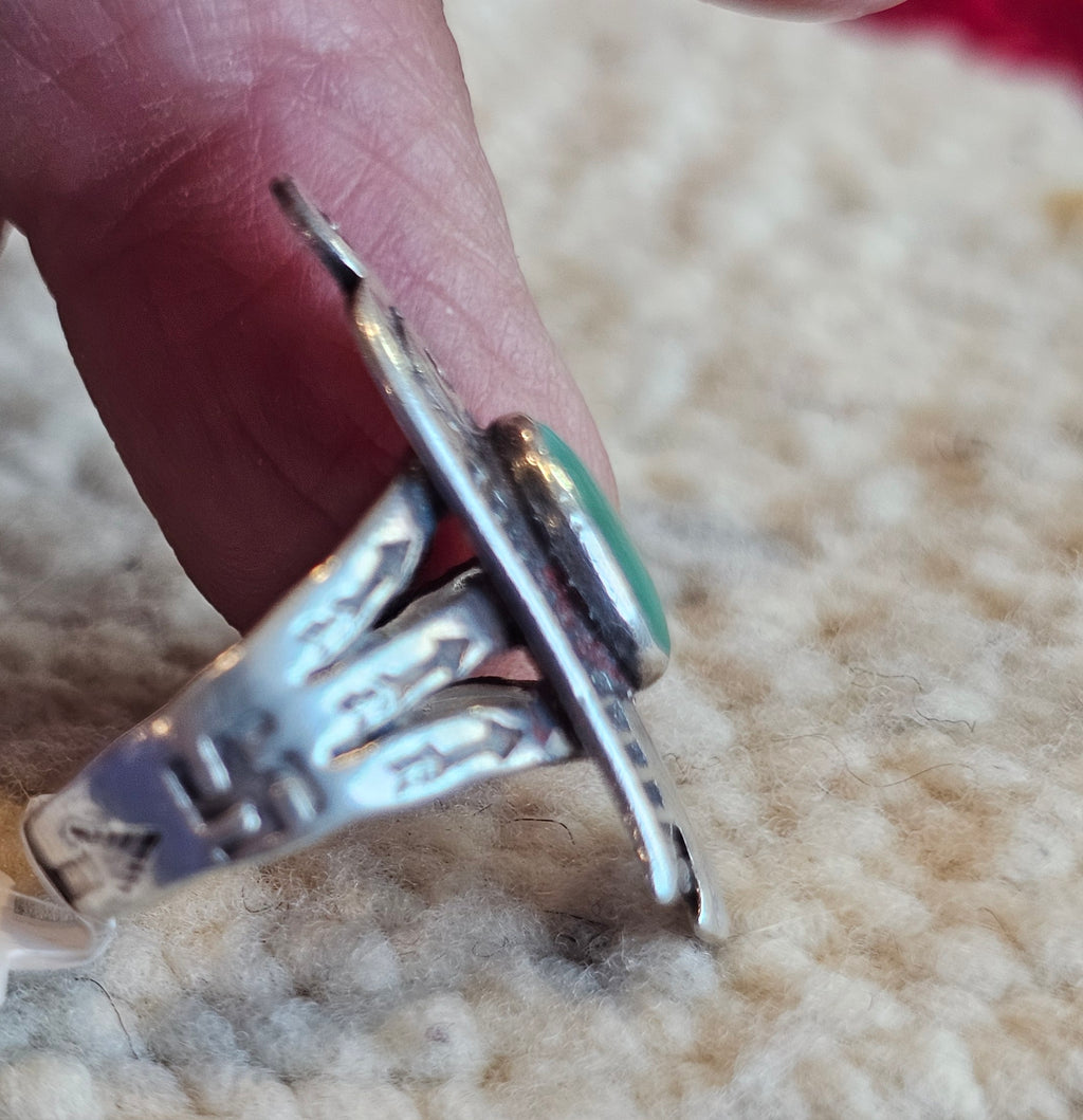 C1930s Thunderbird Shape Vintage Native Ring Turquoise size 5 JR 815