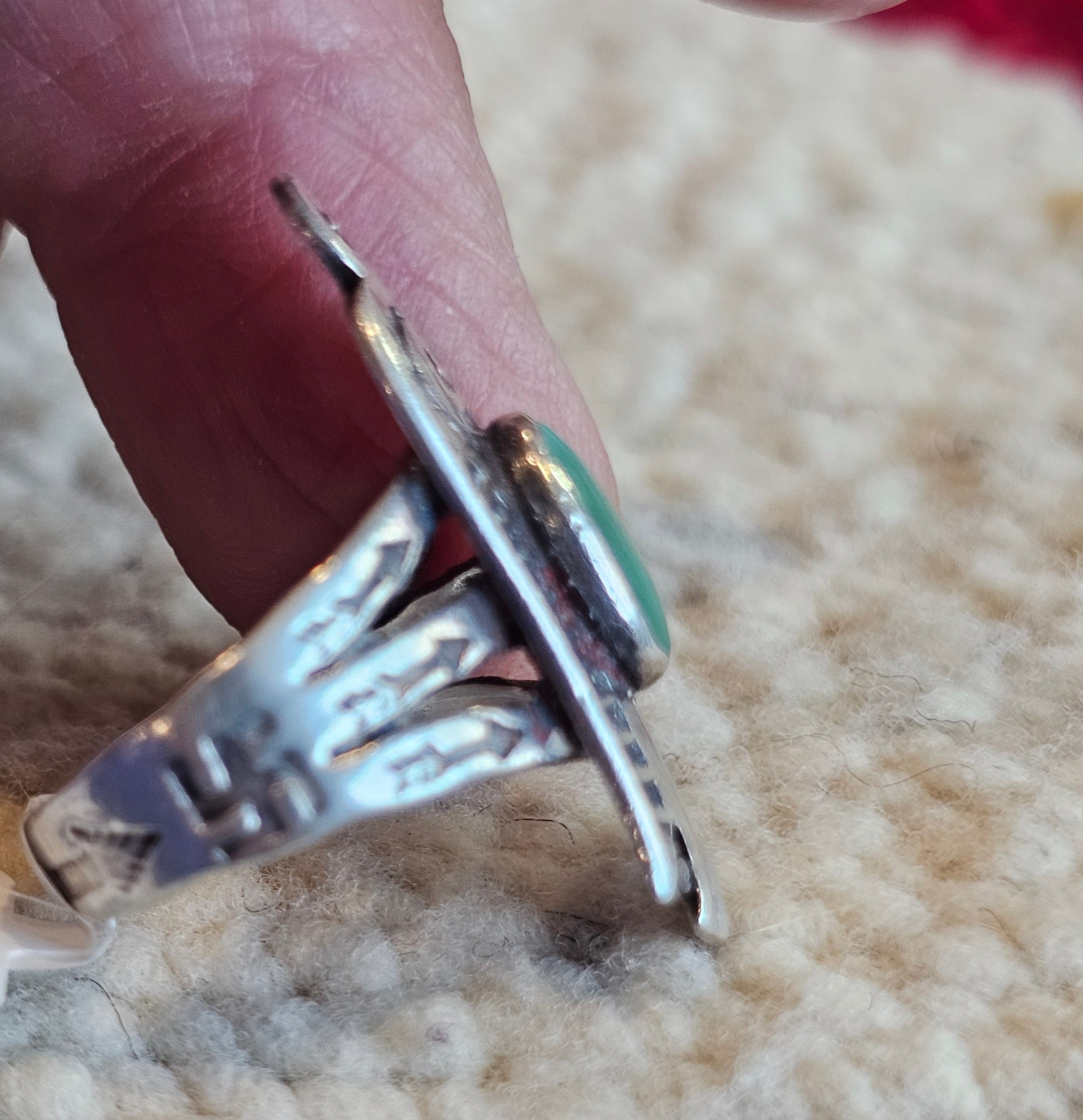 C1930s Thunderbird Shape Vintage Native Ring Turquoise size 5 JR 815