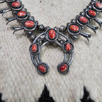 Signed Spiny Oyster Small Squash Blossom Necklace: Old Pawn Sterling Silver  JN 832