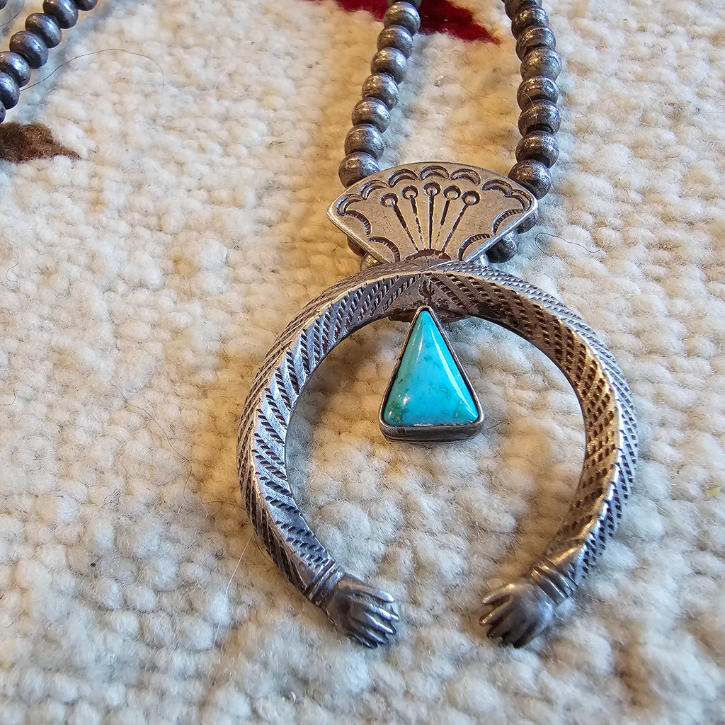 C 1910 Ingot Silver and Turquoise Naja Bead Necklace  JN 703