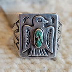 C1930s Classic Thunderbird Vintage Native Ring Turquoise size 9 1/2 JR 816