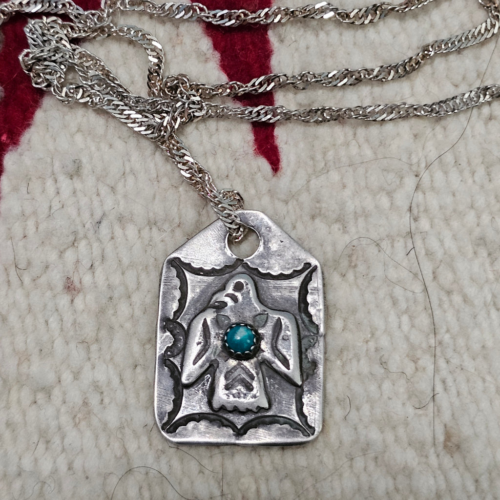1930s Tag Thunderbird Blue Turquoise Native Necklace Old Pawn JN 846