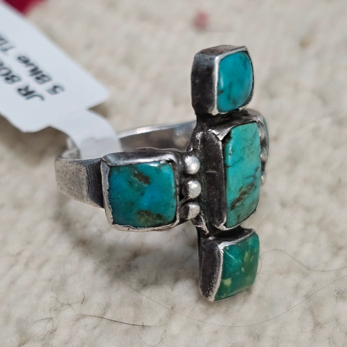 Larry Golsh Zia Blue Turquoise Vintage Sterling Ring Size 8 Old Pawn JR 808