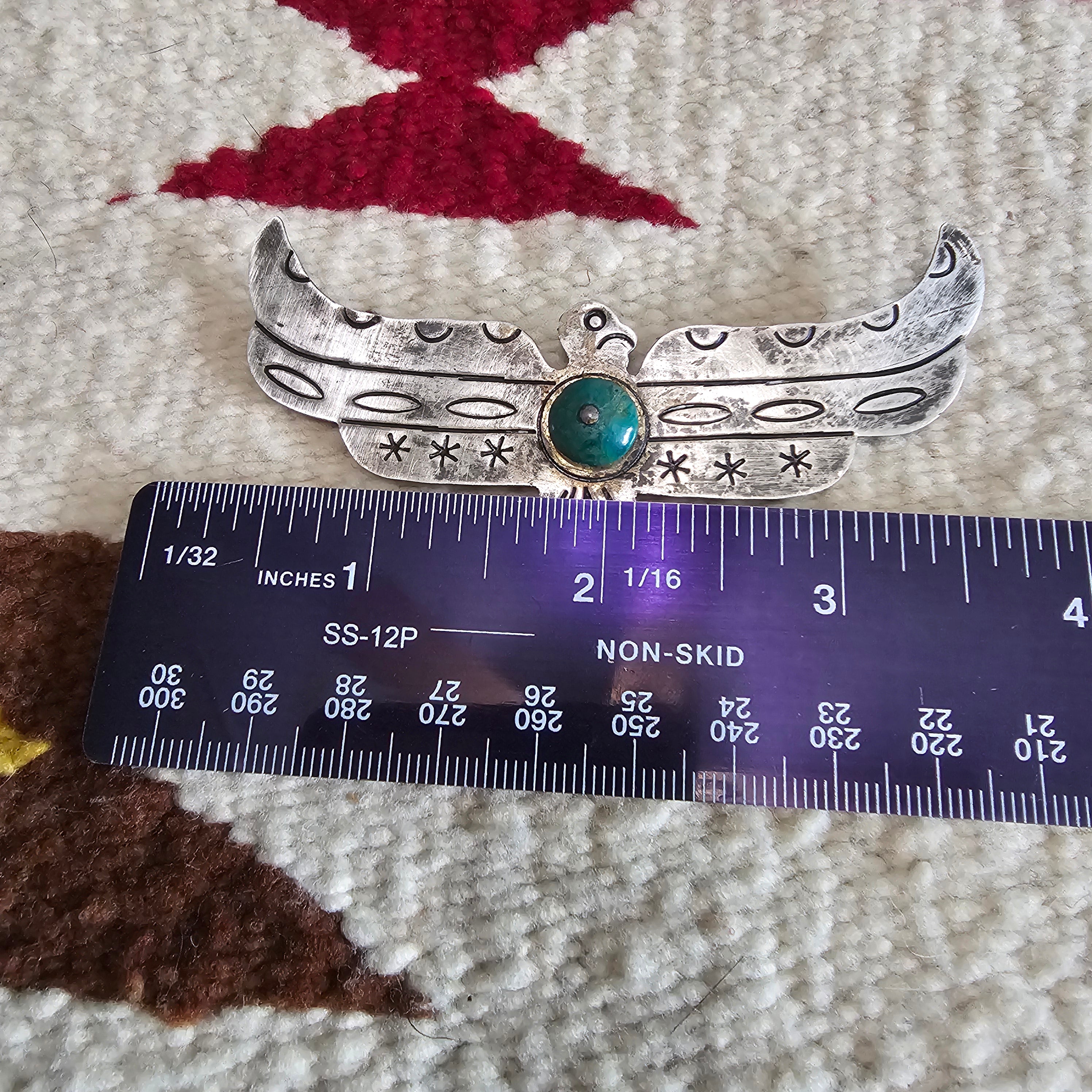 1940s Thunderbird Pin 4" Turquoise Vintage Native # JP 190