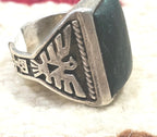 1950s Thunderbird Green Turquoise Vintage Ring Sterling Old Pawn Size 7 1/2 JR 724