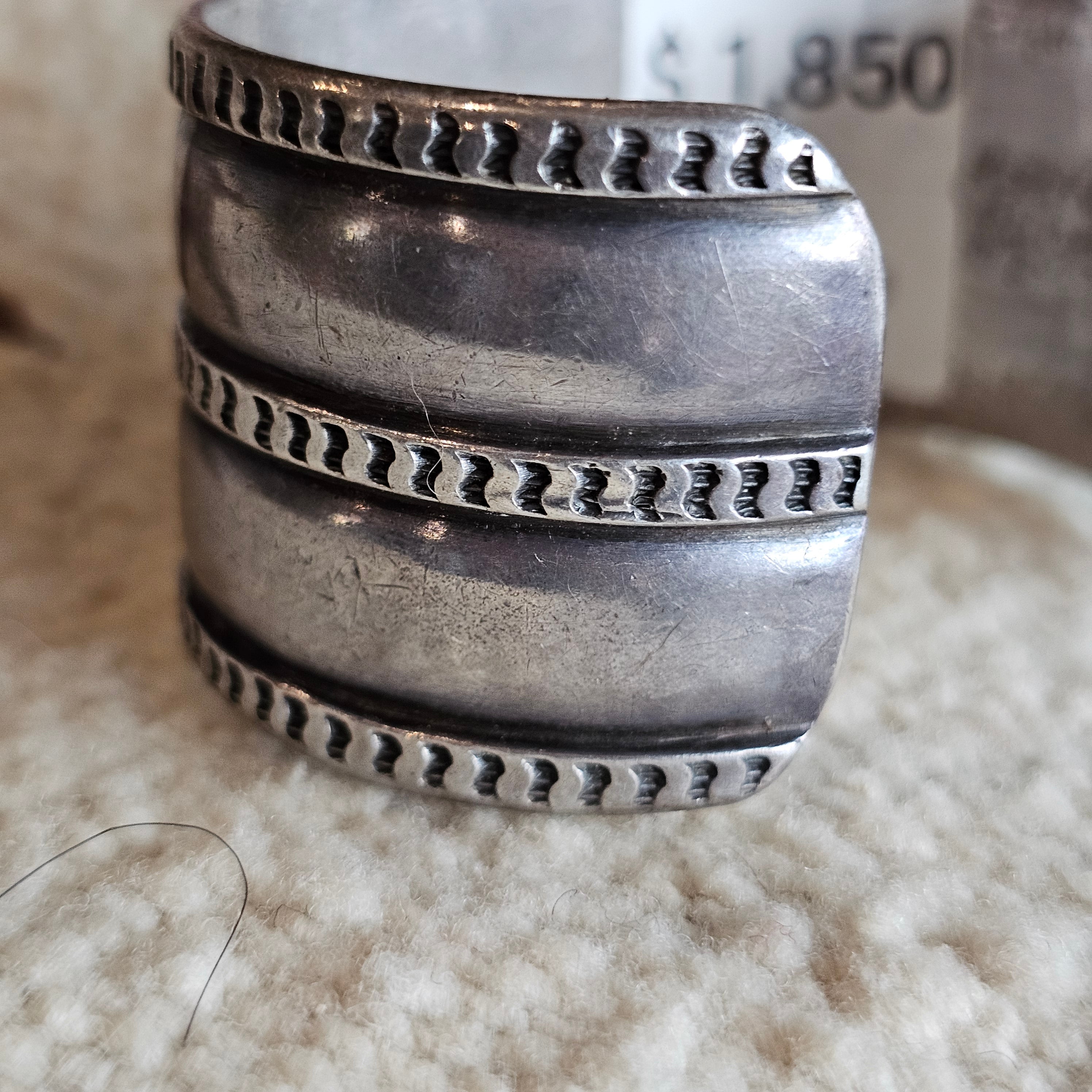 Wide Forged Silver & Turquoise Vintage Native Cuff fits 6 1/2" wrist JB 335