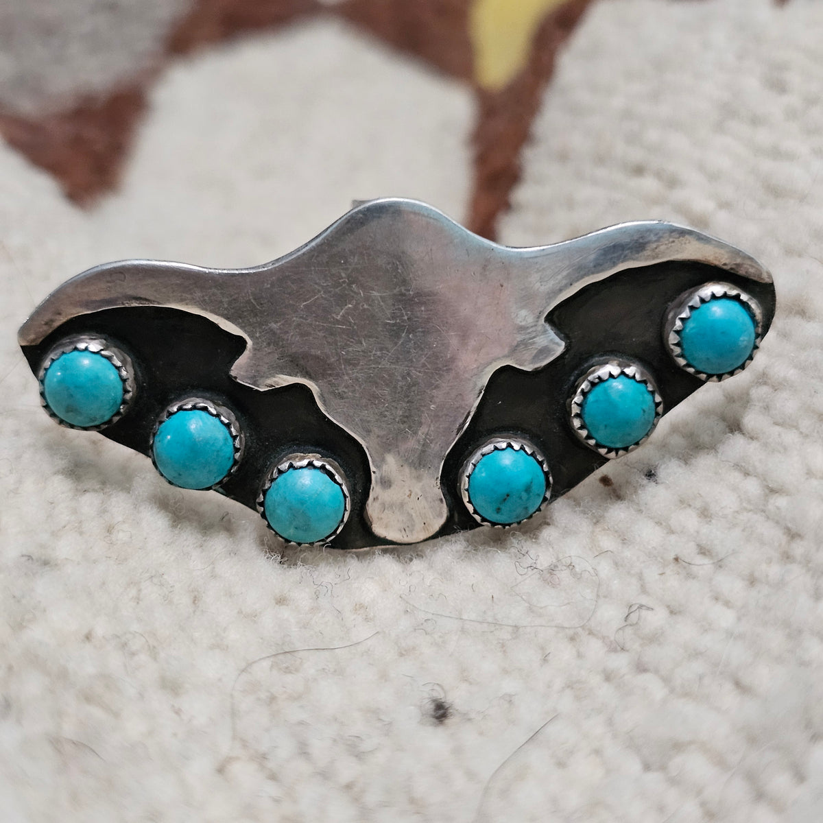 Cowgirl Steer Head Shape Blue Turquoise Vintage Sterling Ring Size 10 1/2 Old Pawn JR 745