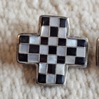 Crisp  Onyx & Mother of Pearl Inlay Zuni Earrings Old Pawn  JE 278