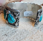 1940s Vintage Drilled Turquoise Sterling Silver Navajo Cuff Bracelet 6 3/4" wrist JB 172