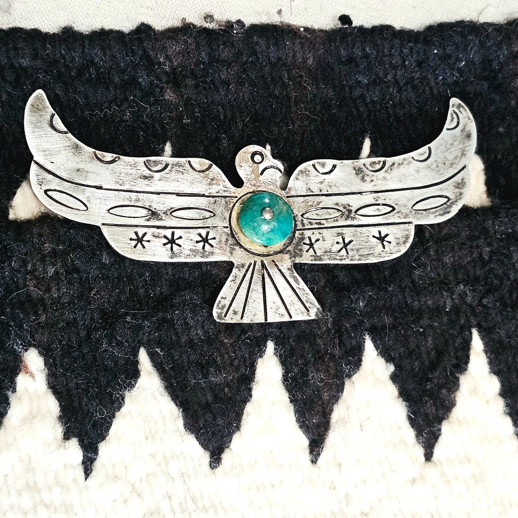 1940s Thunderbird Pin 4" Turquoise Vintage Native # JP 190