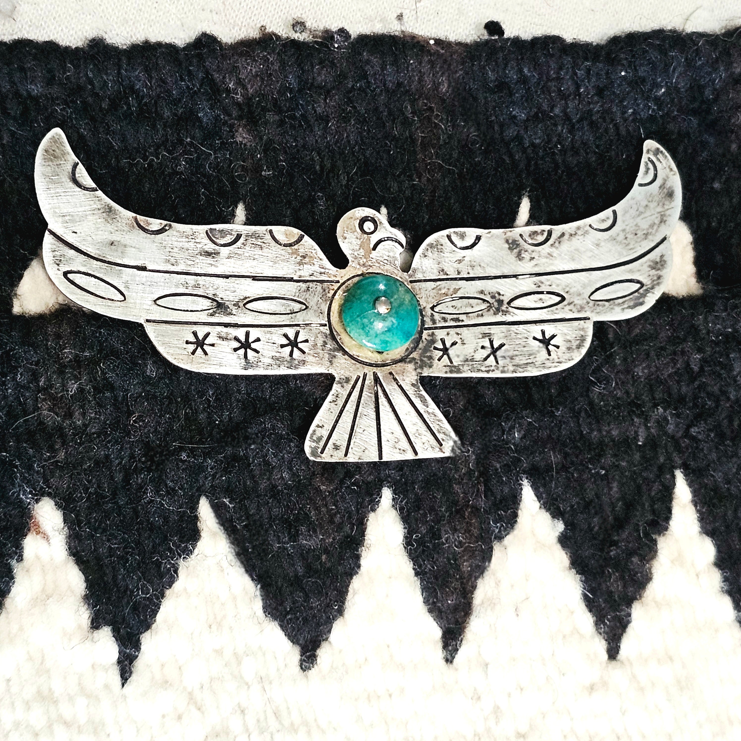 1940s Thunderbird Pin 4" Turquoise Vintage Native # JP 190