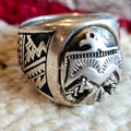 1940s Cast Silver Thunderbird Hopi ring size 9 1/2. JR 785
