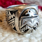 1940s Cast Silver Thunderbird Hopi ring size 9 1/2. JR 785