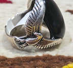 1950s Eagle Onyx Vintage Ring Sterling Old Pawn Size 10 JR 736