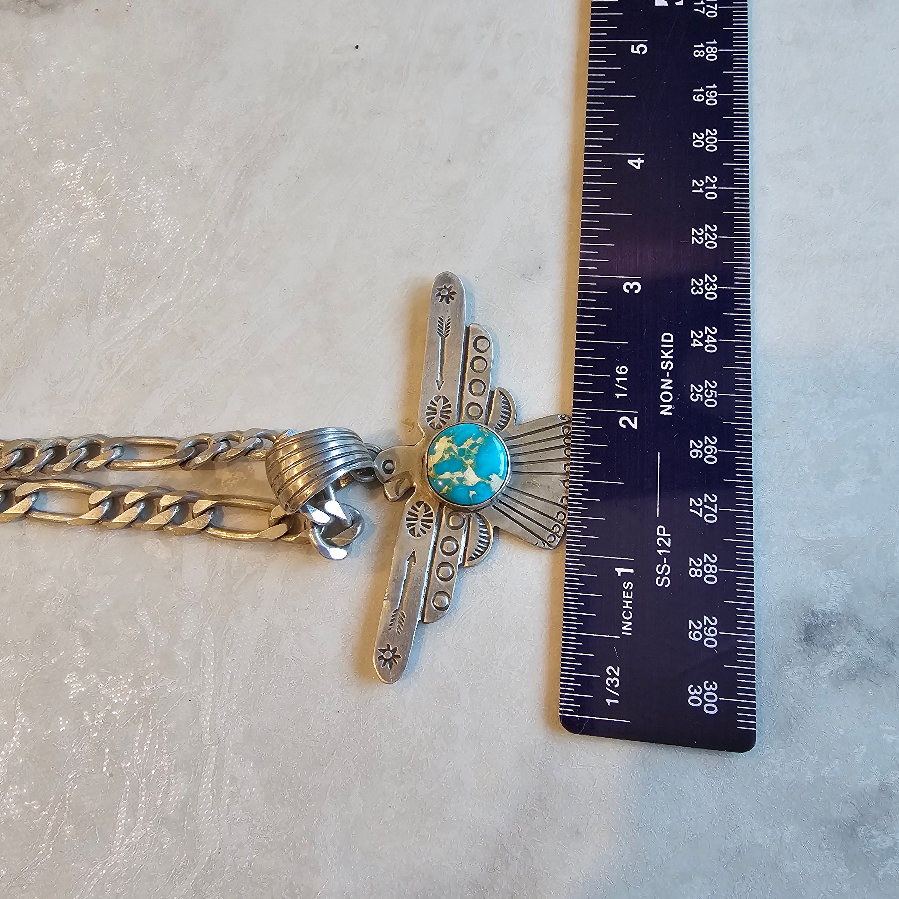 Signed Thunderbird Necklace Turquoise Vintage JN 826