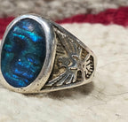 1950s Thunderbird Green Abalone Vintage Ring Sterling Old Pawn Size 13 JR 643