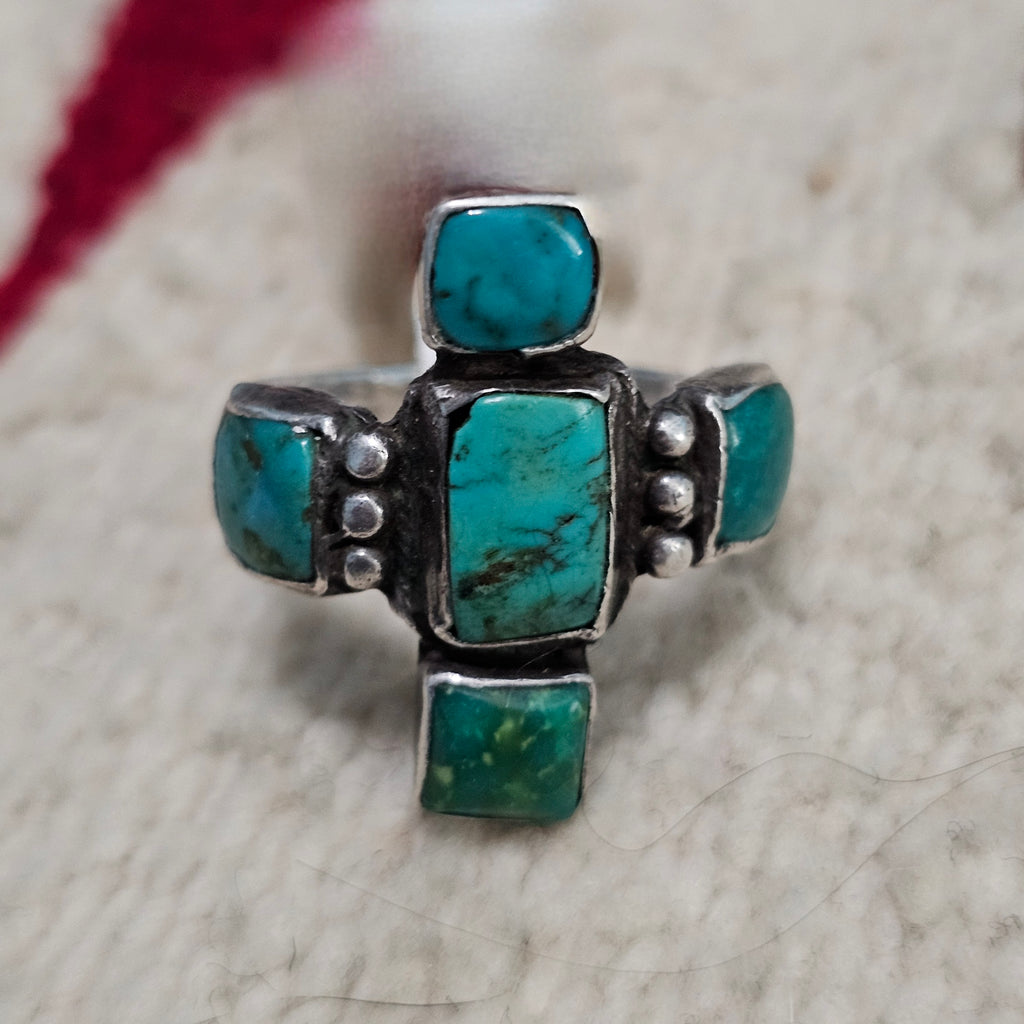 Larry Golsh Zia Blue Turquoise Vintage Sterling Ring Size 8 Old Pawn JR 808