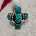 Larry Golsh Zia Blue Turquoise Vintage Sterling Ring Size 8 Old Pawn JR 808