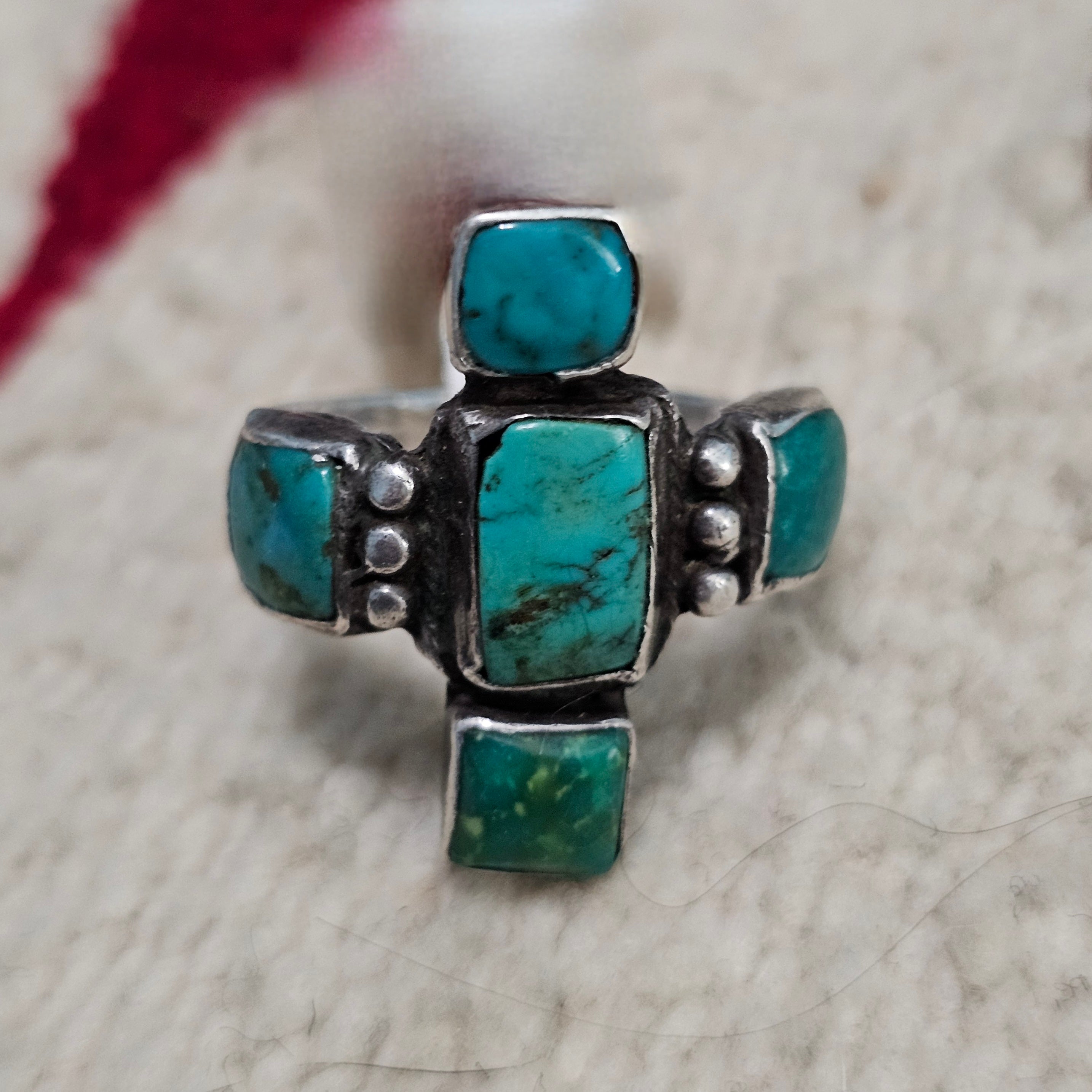 Larry Golsh Zia Blue Turquoise Vintage Sterling Ring Size 8 Old Pawn JR 808