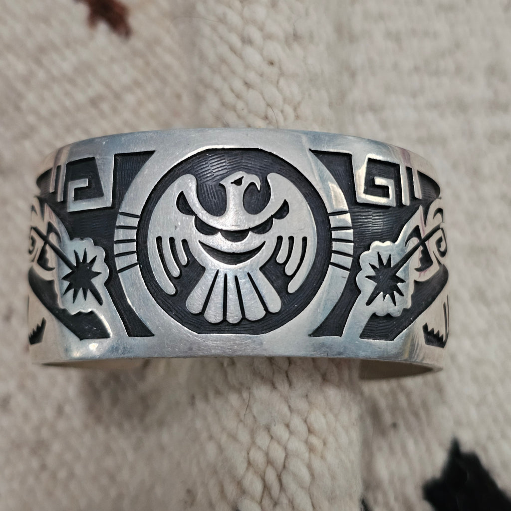 Mark Tawahongva Hopi Thunderbird Silver Native Cuff Bracelet Old Pawn. 7" wrist. JB 324