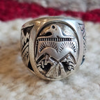 1940s Cast Silver Thunderbird Hopi ring size 9 1/2. JR 785