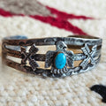 1930s Blue Turquoise Thunderbird Cuff Old Pawn size 6 3/4. JB 370