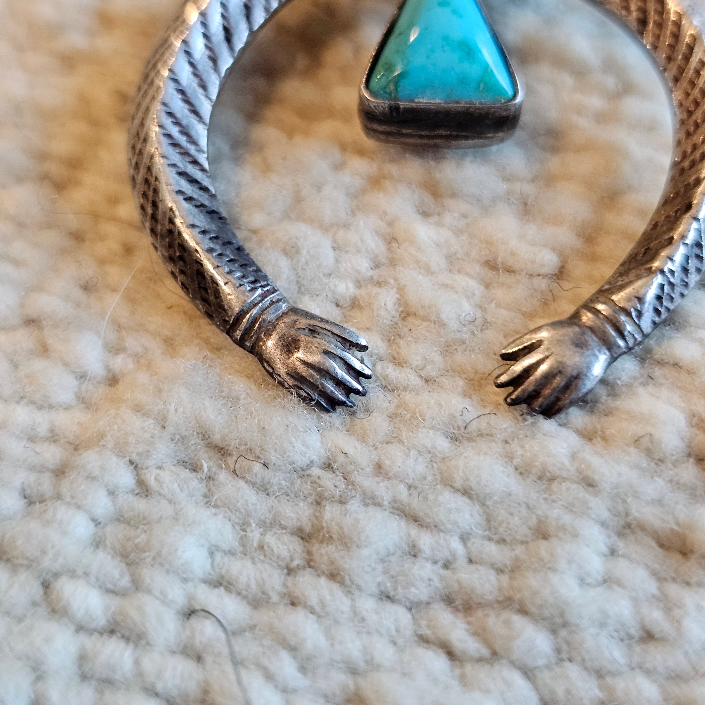 C 1910 Ingot Silver and Turquoise Naja Bead Necklace  JN 703