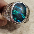 1950s Thunderbird Green Abalone Vintage Ring Sterling Old Pawn Size 13 JR 643