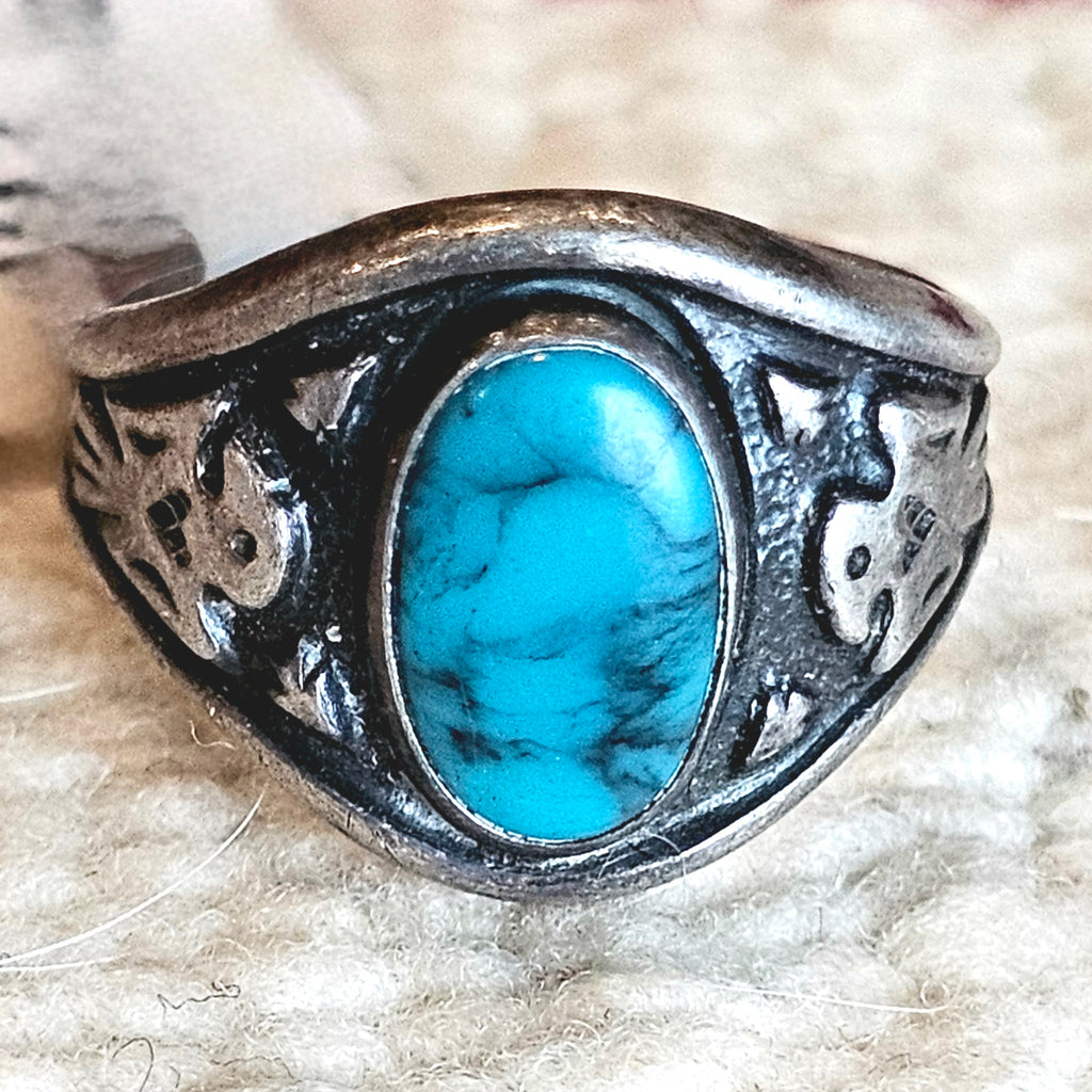 C1930s Bell Trading Thunderbird ring Turquoise  size 5 1/2 JR 477