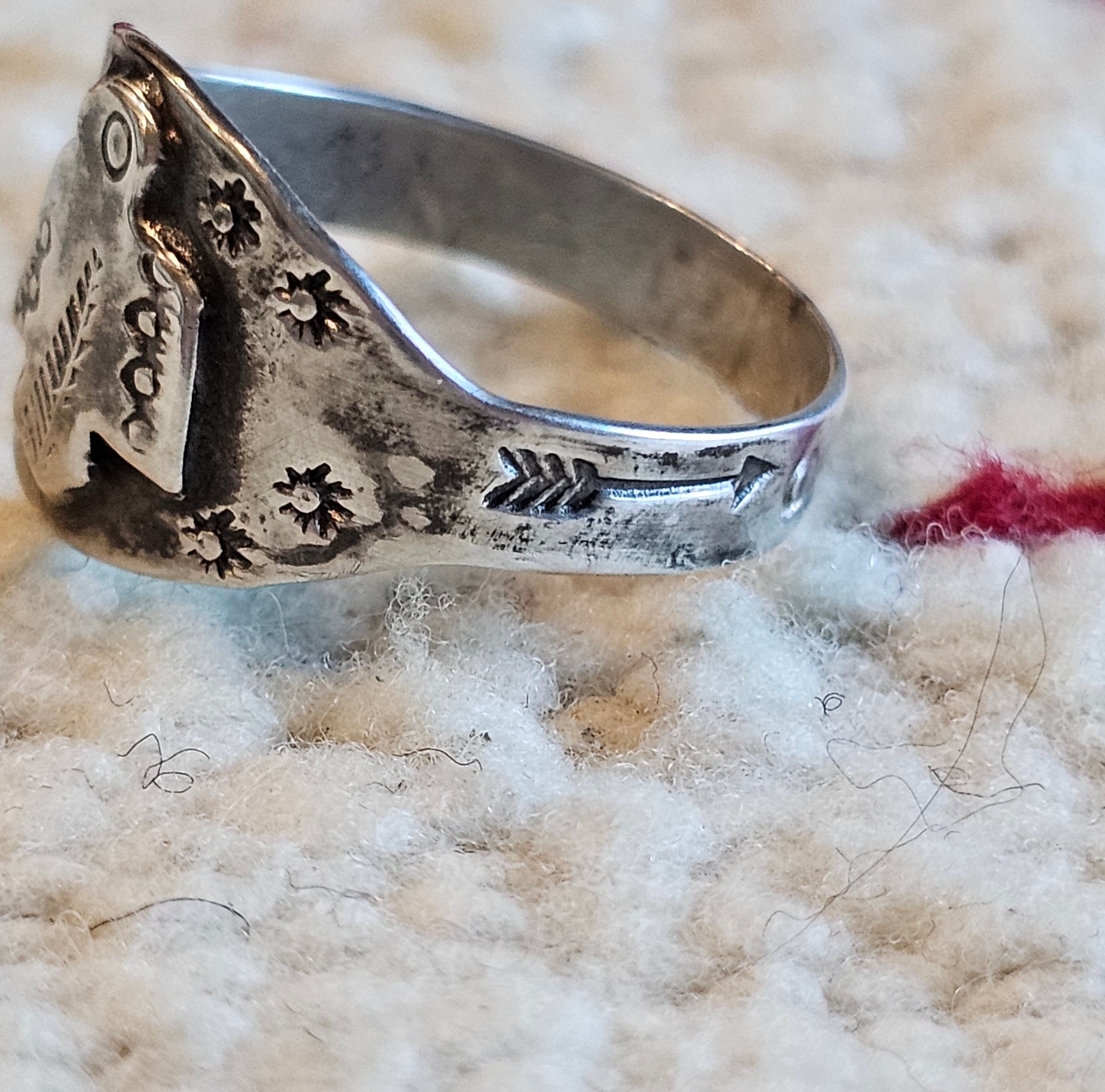 1930s Thunderbird Cigar Band Vintage Ring Sterling Old Pawn Size 9 JR 707