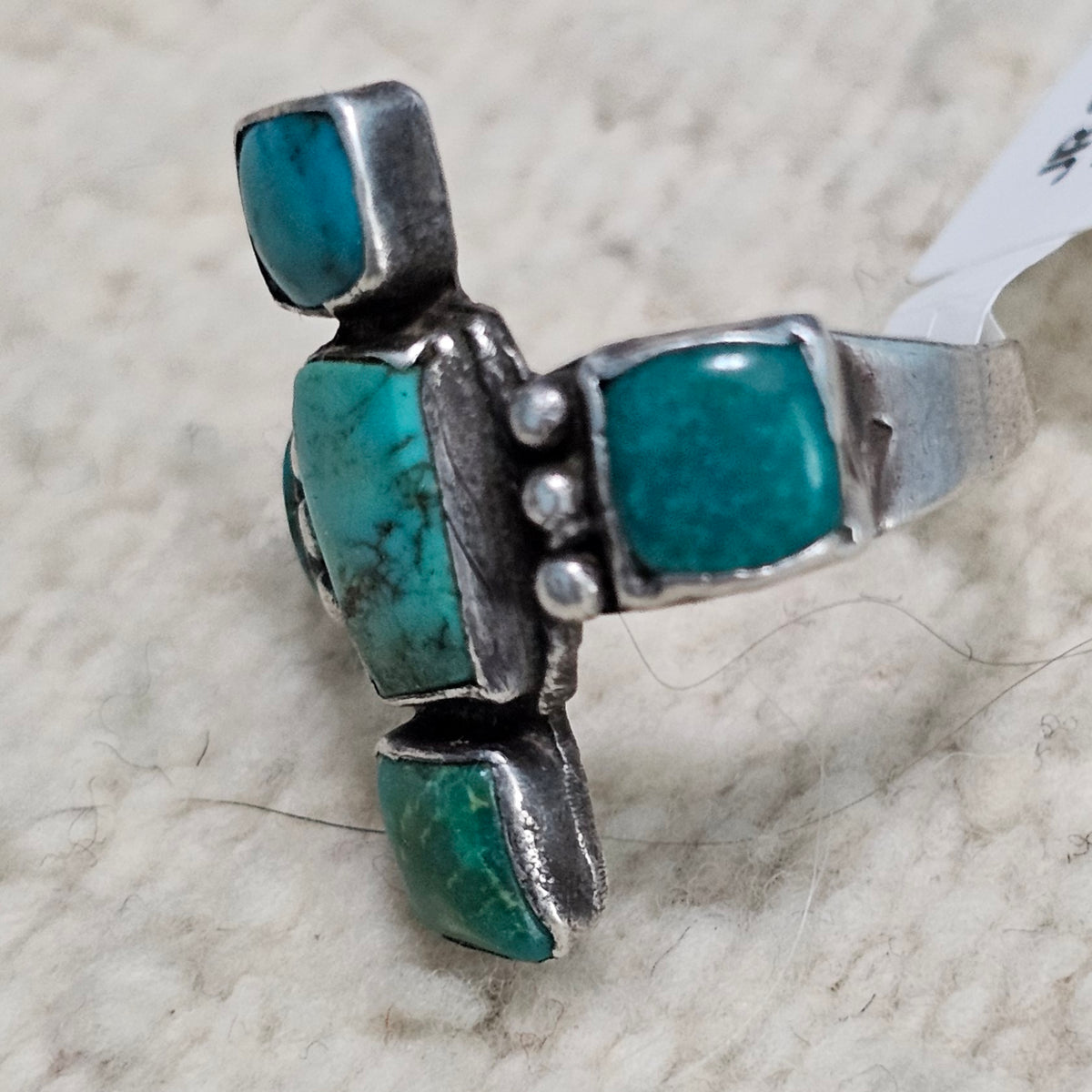 Larry Golsh Zia Blue Turquoise Vintage Sterling Ring Size 8 Old Pawn JR 808