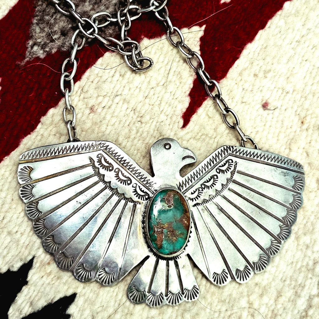 1930s Large Vintage Thunderbird Native Necklace Old Pawn JN 853