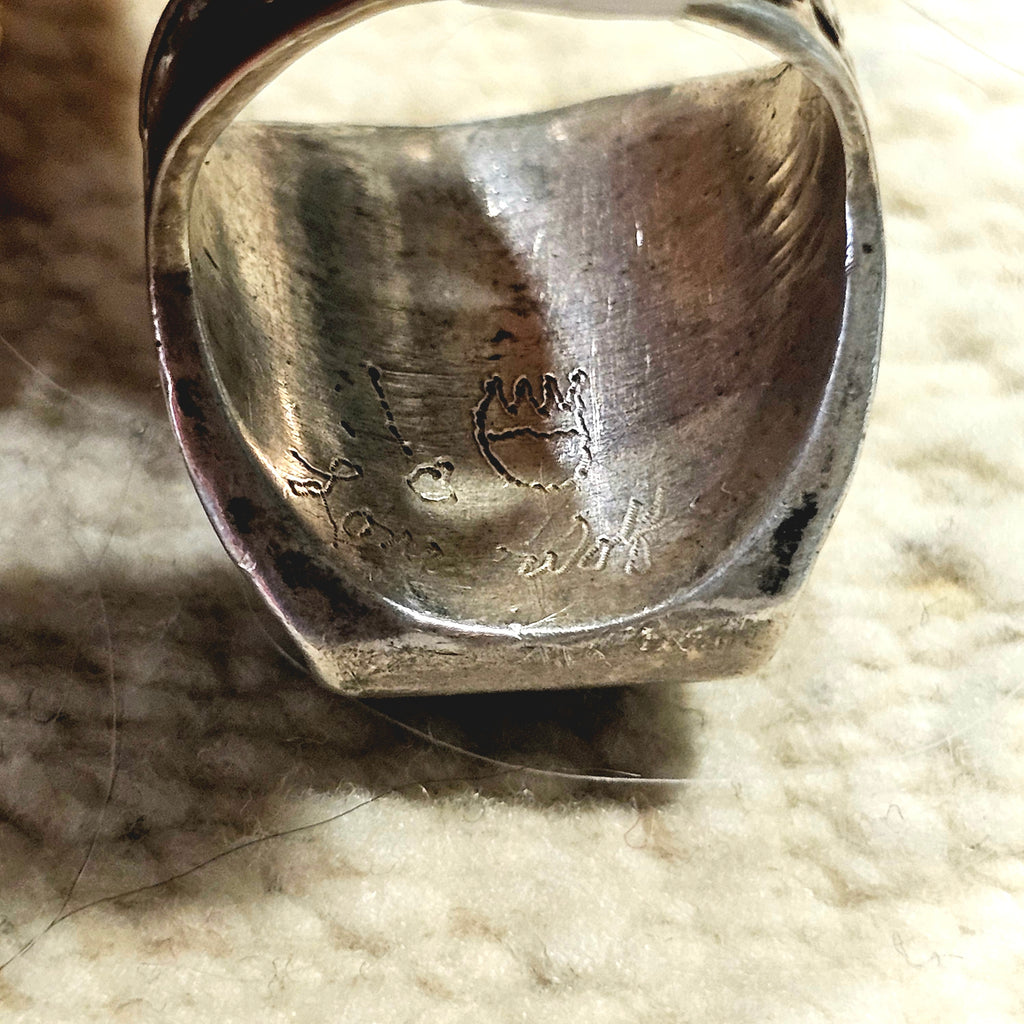 1950s Thunderbird Green Turquoise Vintage Ring Sterling Old Pawn Size 7 1/2 JR 724