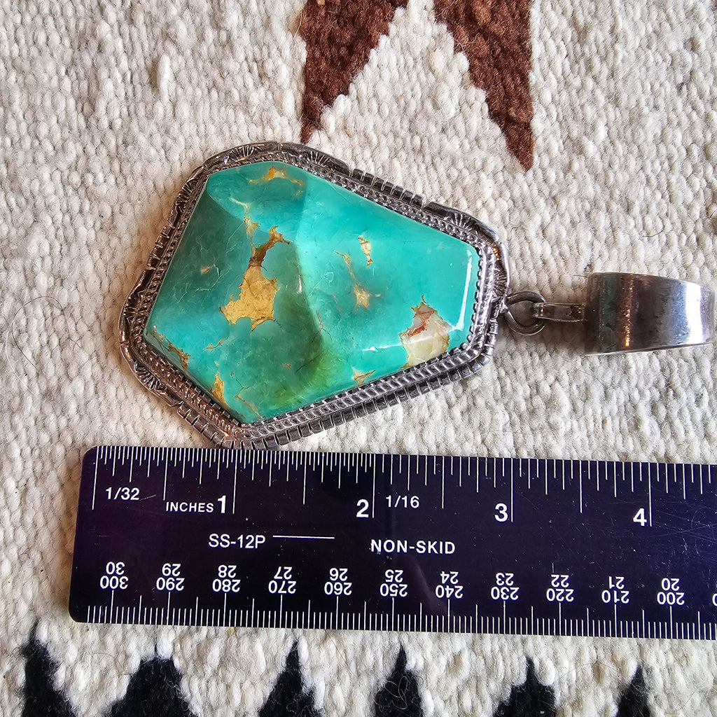 Chunky 4" Royston Turquoise Vintage Native Pendent JPN 163