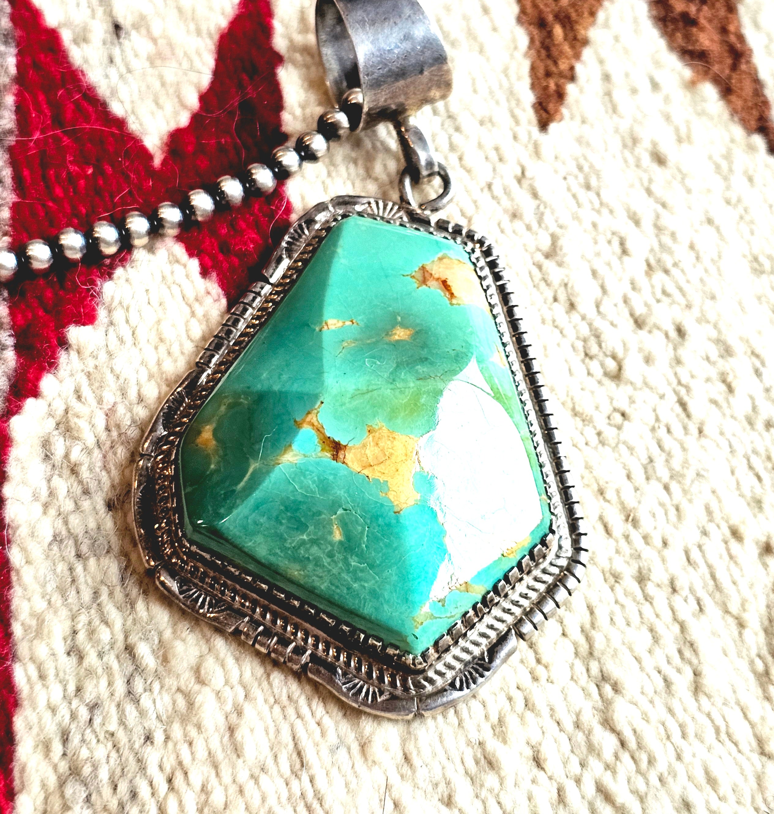 Chunky 4" Royston Turquoise Vintage Native Pendent JPN 163