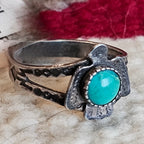 Small Thunderbird Turquoise Old Pawn size 6 1/2 JR 483
