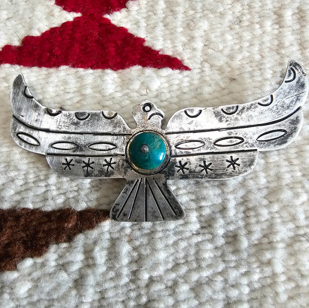 1940s Thunderbird Pin 4" Turquoise Vintage Native # JP 190