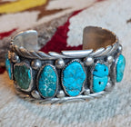 1940s Vintage Drilled Turquoise Sterling Silver Navajo Cuff Bracelet 6 3/4" wrist JB 172