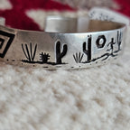 Signed Mystery Figure Vintage Native Silver Overlay Sterling Cuff  sz 6 1/2"  JB 323