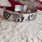 Signed Mystery Figure Vintage Native Silver Overlay Sterling Cuff  sz 6 1/2"  JB 323
