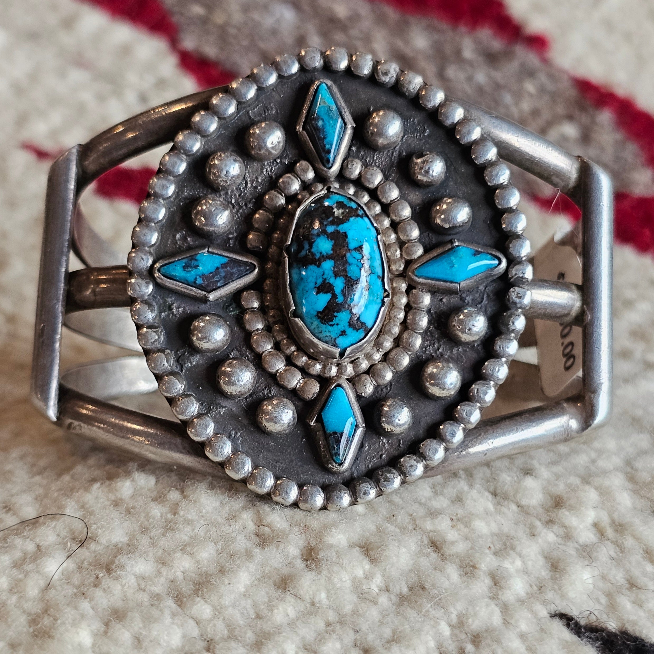 1940s Bisbee Turquoise Vintage Native Sterling Cuff fits 6 1/2" wrist. JB 160