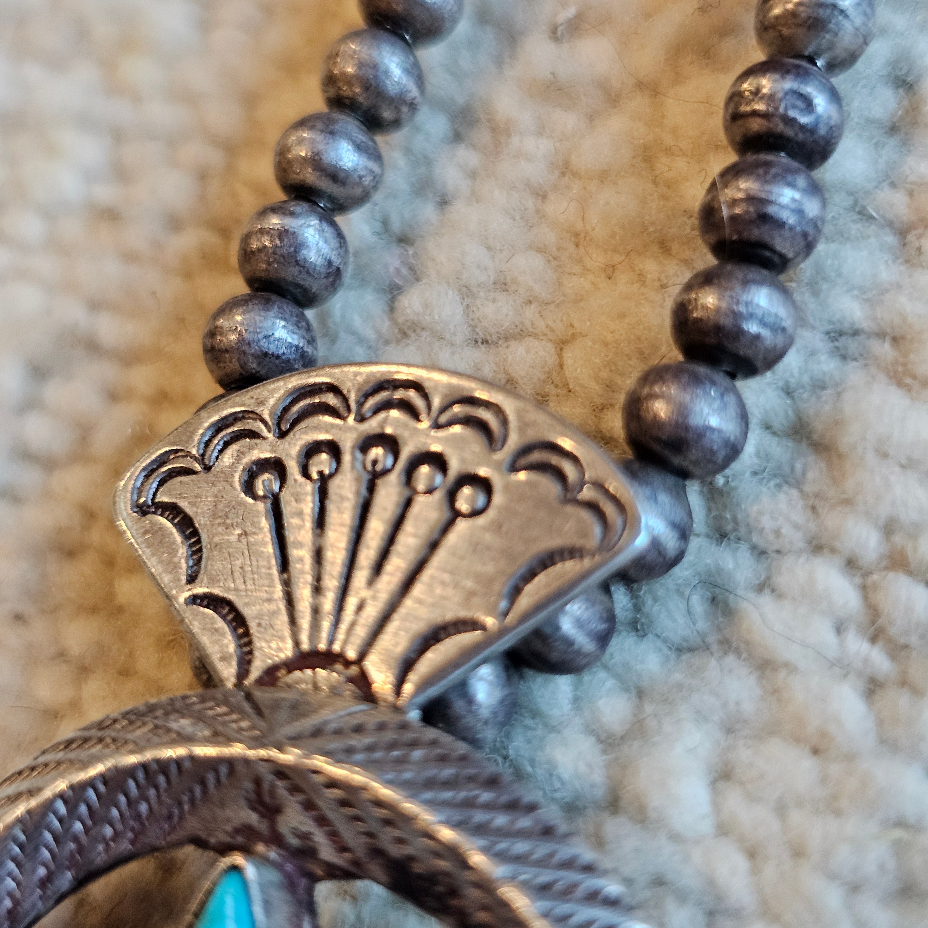 C 1910 Ingot Silver and Turquoise Naja Bead Necklace  JN 703