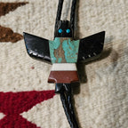 1940s Thunderbird Bolo Turquoise Onyx Vintage Pueblo # JBO 165