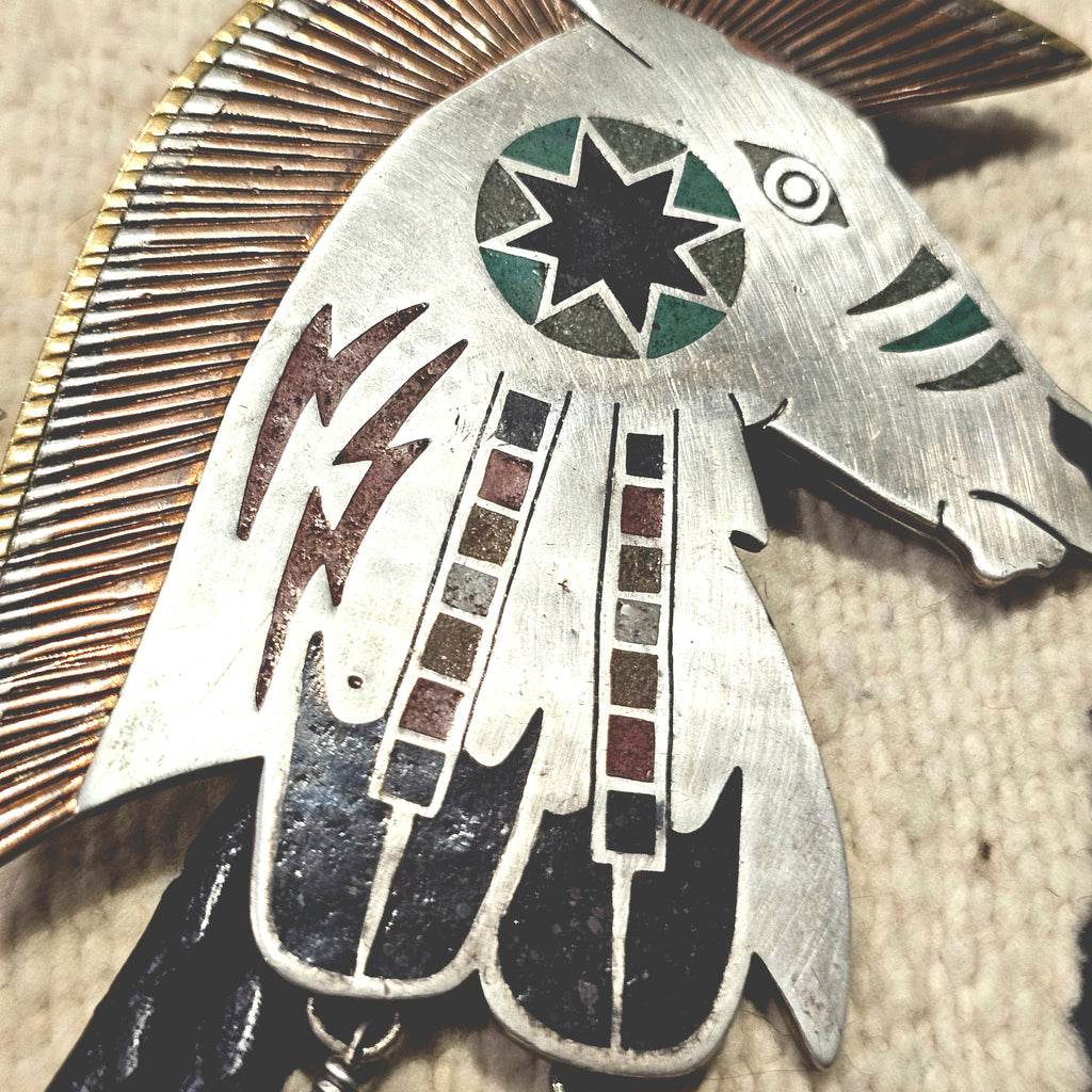Give Away Horse Bolo Vintage Native Sterling & Copper & Brass & Inlay JBO 164