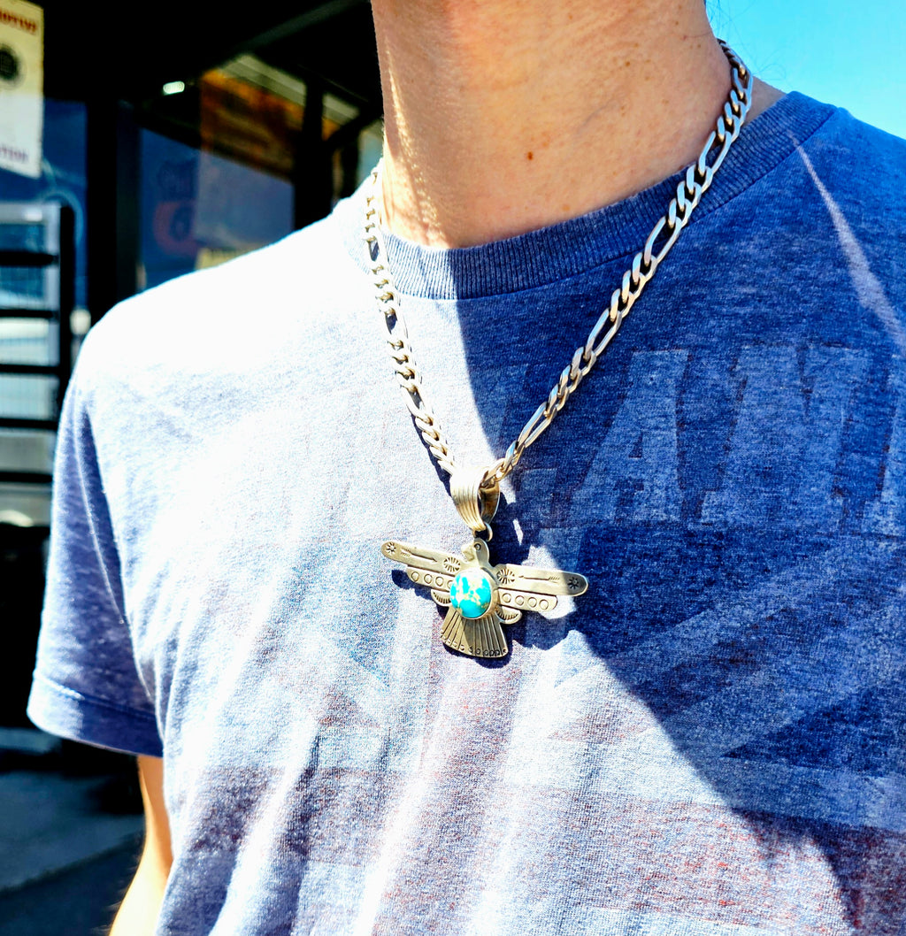 Signed Thunderbird Necklace Turquoise Vintage JN 826