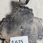 Big Heart & Cross Signed Turquoise Native Pendent Old Pawn Sterling # JPN 150
