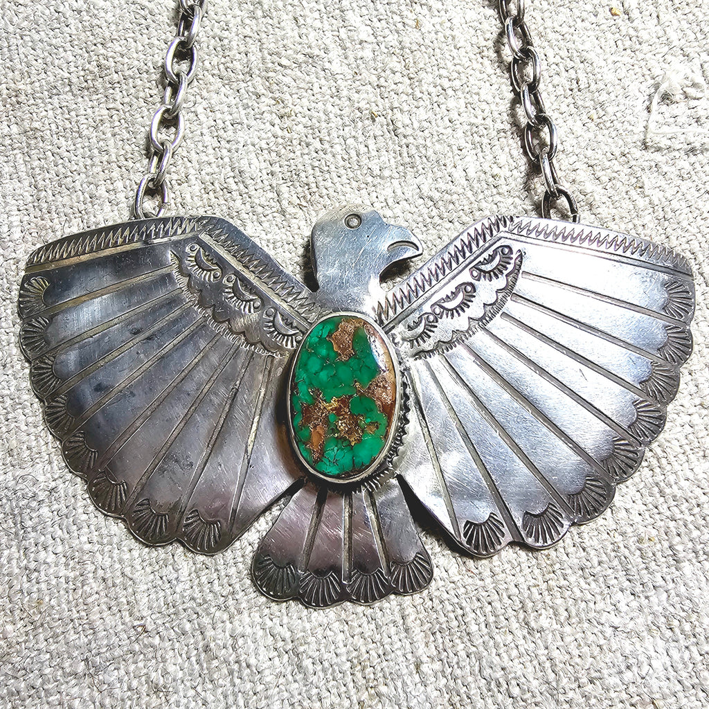 1930s Large Vintage Thunderbird Native Necklace Old Pawn JN 853