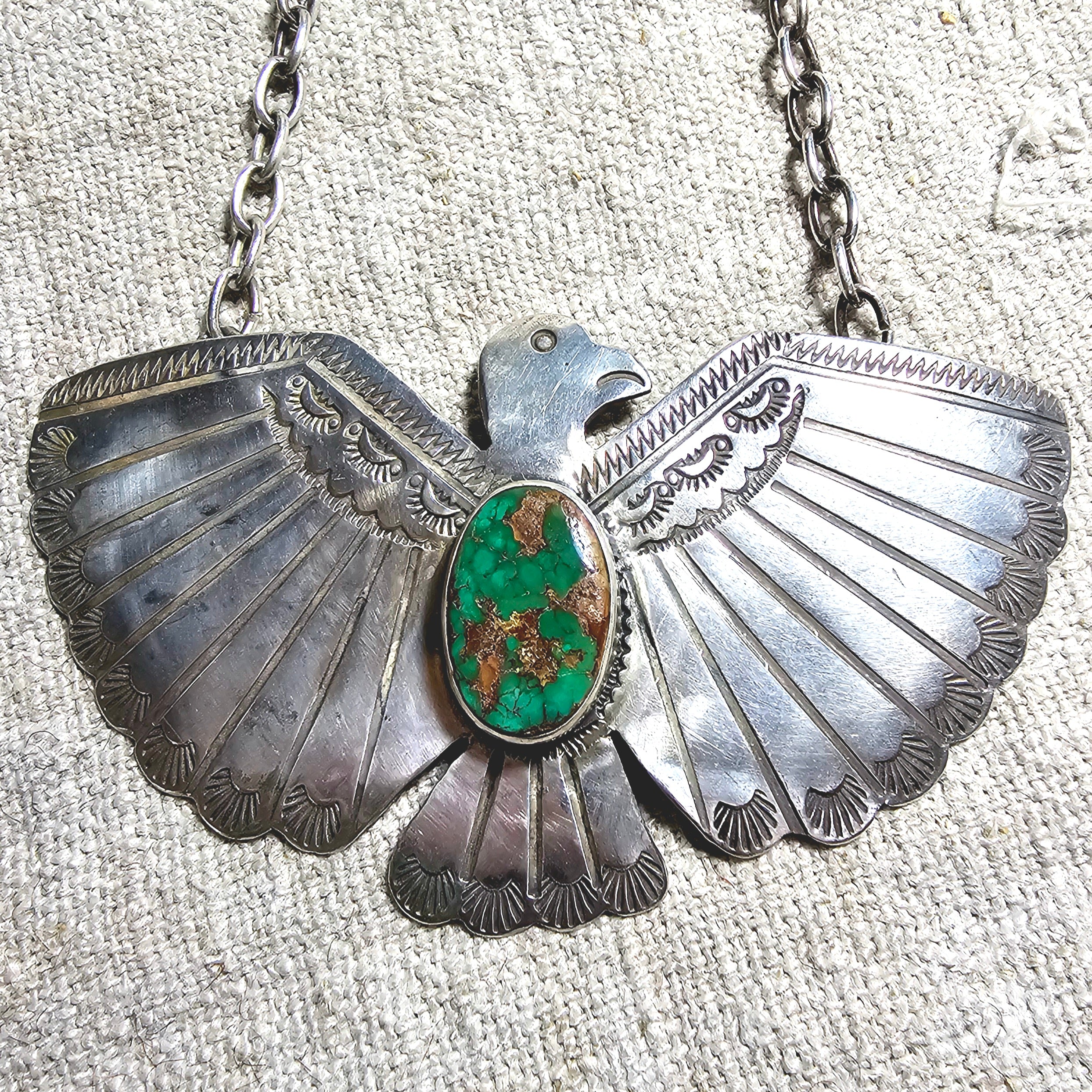 1930s Large Vintage Thunderbird Native Necklace Old Pawn JN 853