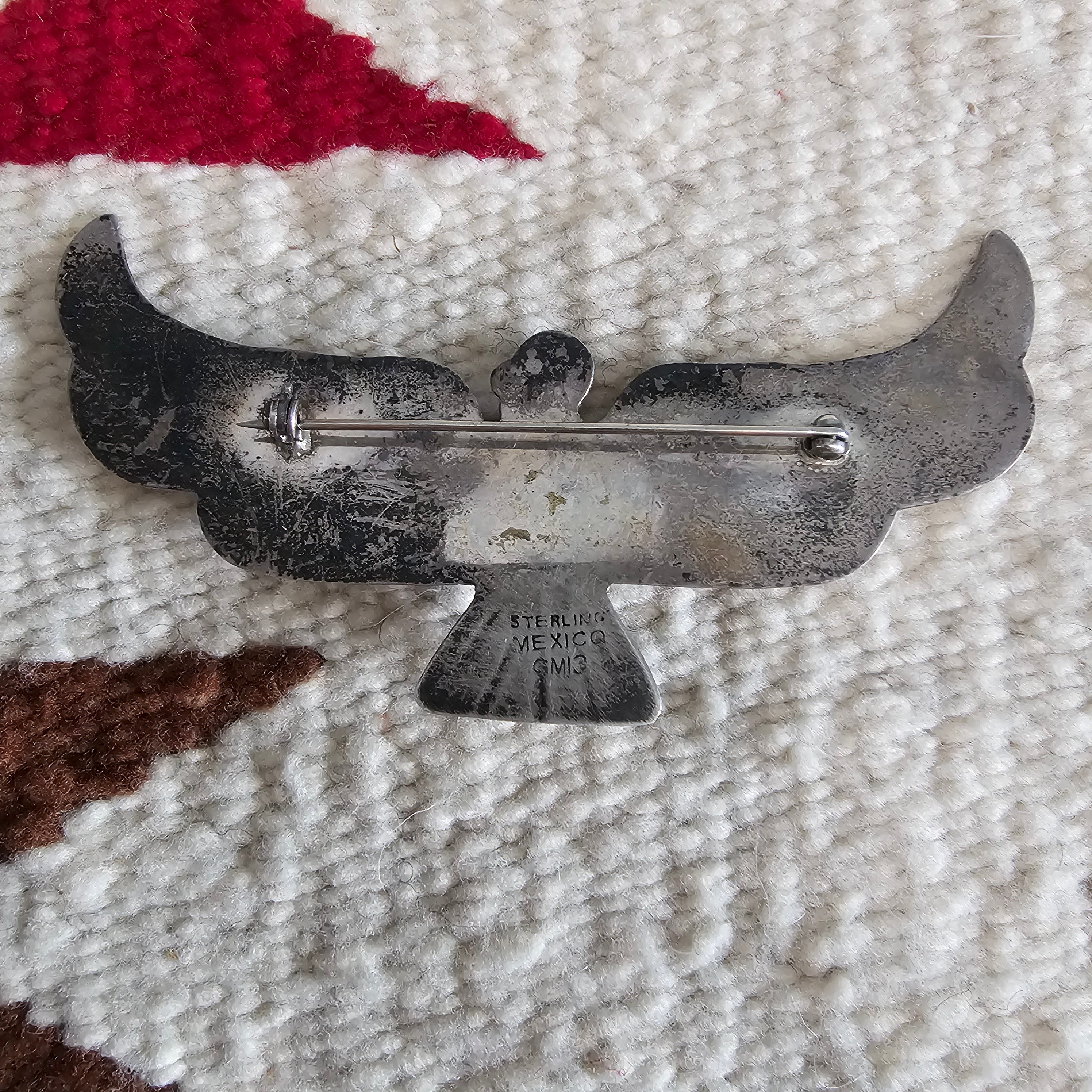 1940s Thunderbird Pin 4" Turquoise Vintage Native # JP 190