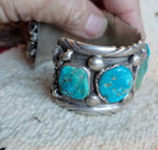1940s Vintage Drilled Turquoise Sterling Silver Navajo Cuff Bracelet 6 3/4" wrist JB 172
